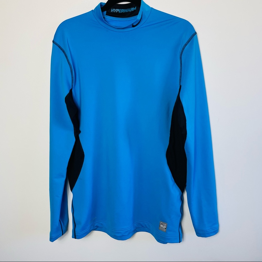 Nike Pro Combat Hyperwarm Dri-Fit Blue Mock Neck Shirt
